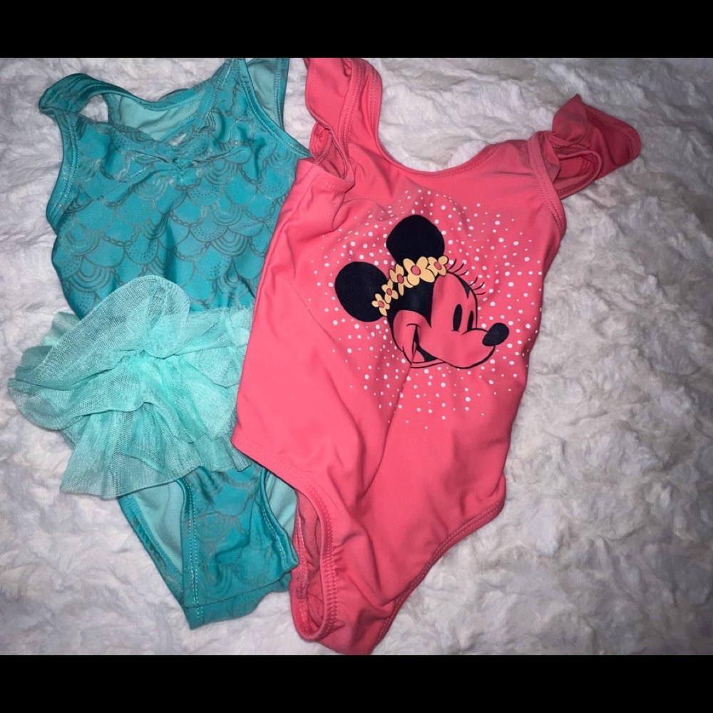 COPY - DISNEY MINNIE PINK BATHING SUIT SIZE 2 TODDLER.  CAT&JACK GREEN TUTU STY…